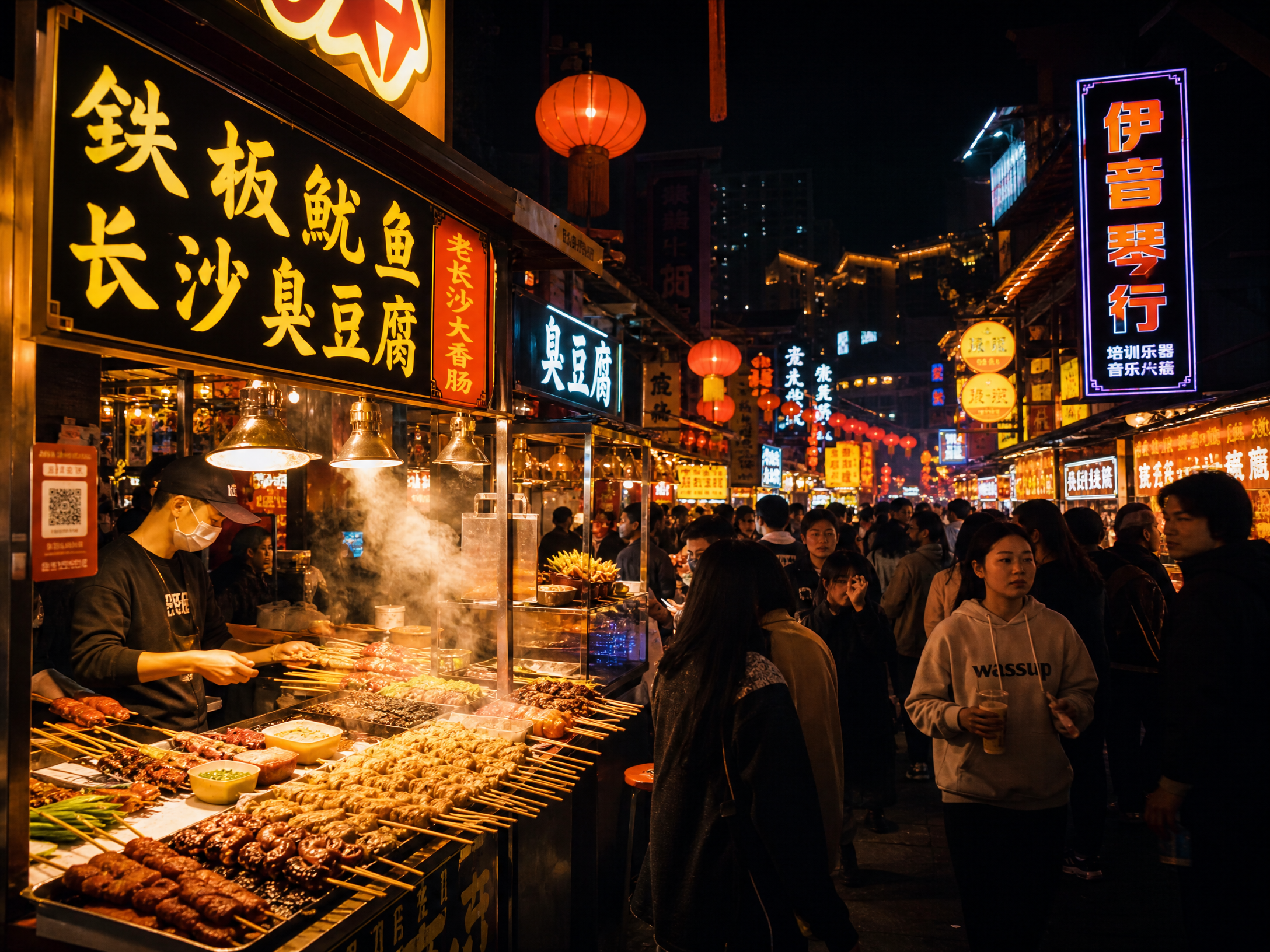 街头美食专题封面热闹夜市场景